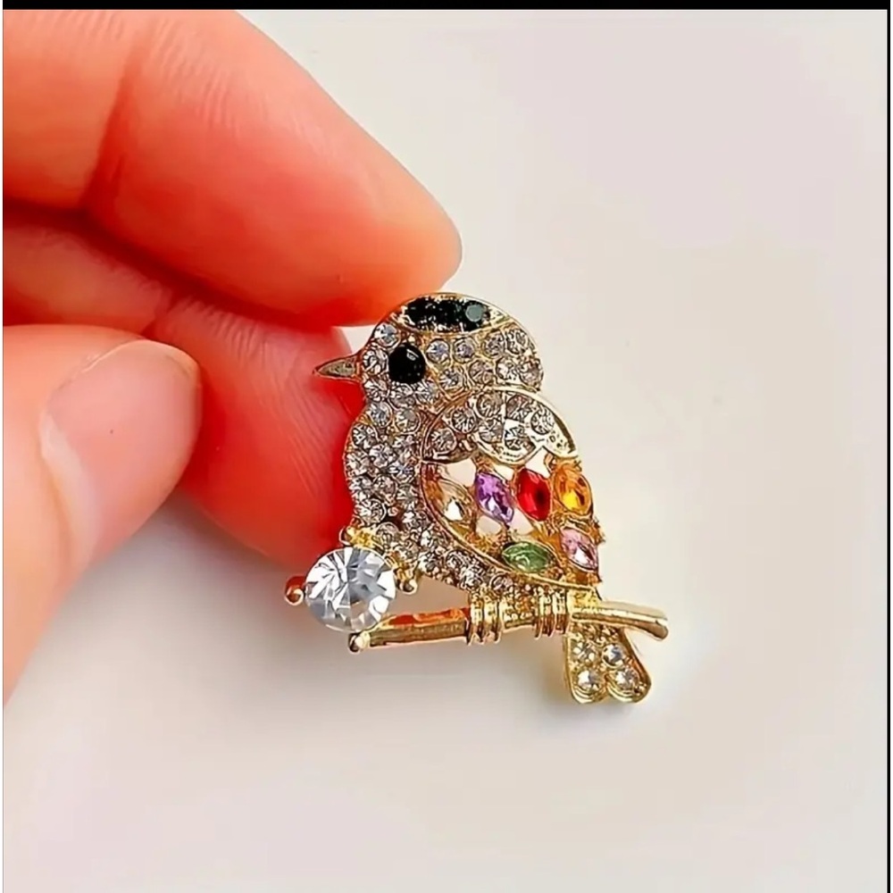 Colorful Rhinestone Bird Brooch